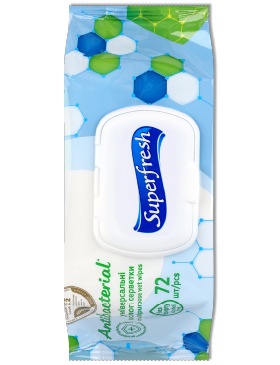 Серветки вологі Супер Фреш Antibacterial 72шт з клапаном