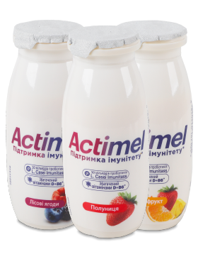 Продукт кисломолочний Актімель Лісові ягоди/Полуниця / Мультифрукт 1,4% пет