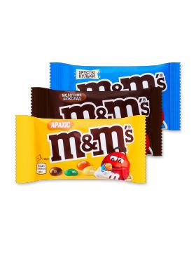 Драже M&M's із арахісом та молочним шоколадом, із рисовими кульками у молочному шоколаді, із молочним шоколадом