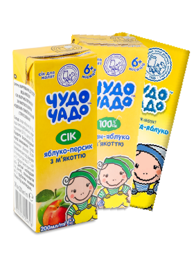 Сік Чудо Чадо Бананово-яблучниЙ/виноград-яблуко/яблуко-персик з мʼякоттю